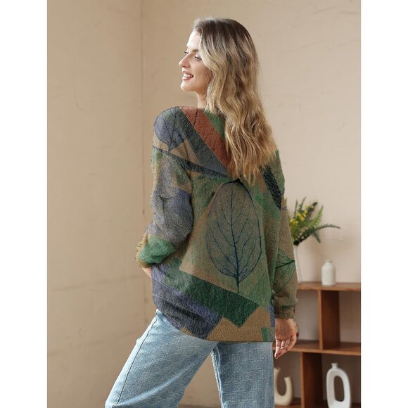 Women Christmas Sweater Graphic Print Oversized Pullover Floral 105 Loose Top - Picture 3 of 4